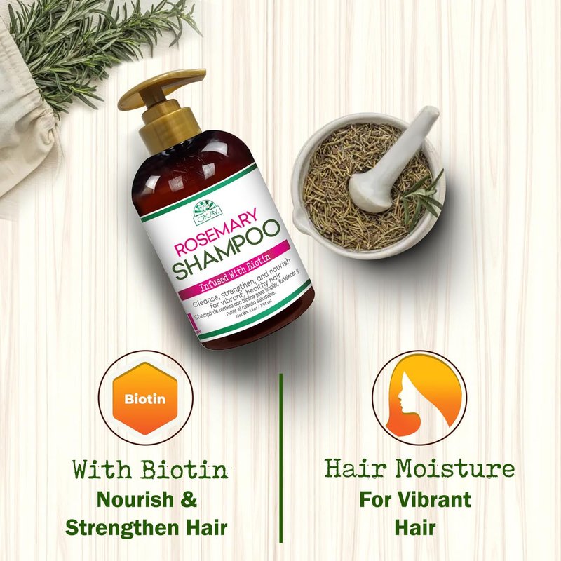 OKAY Rosemary Shampoo with Biotin 12oz – Hair Growth & Strengthening Shampoo, Cleanses Scalp, Reduces Breakage, Moisturizes & Adds Shine, Sulfate Paraben Free for All Hair Types