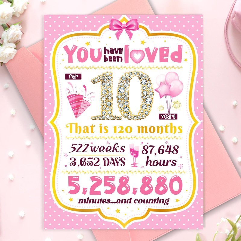 10th Birthday Card TSVATE 10 Year Old Girl Birthday Gifts, Sweet 10 Year Old Birthday Card, Birthday Gifts for 10 Year Old Girls Daughter Niece Granddaughter Sister, 10th Birthday Decorations for Girl