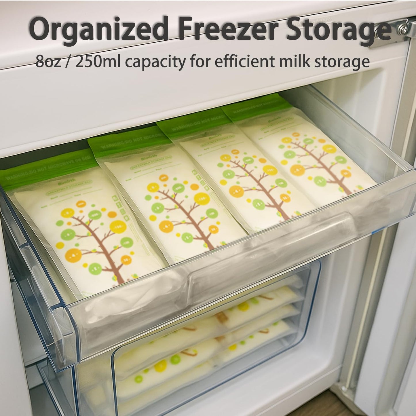 112 Count Breast Milk Storage Bags for Freezer, 8oz BPA-Free Breastmilk Bags, Double Zipper Leak-Resistant & Self-Standing, Thick Durable Milk Storage Bags – Bimirth