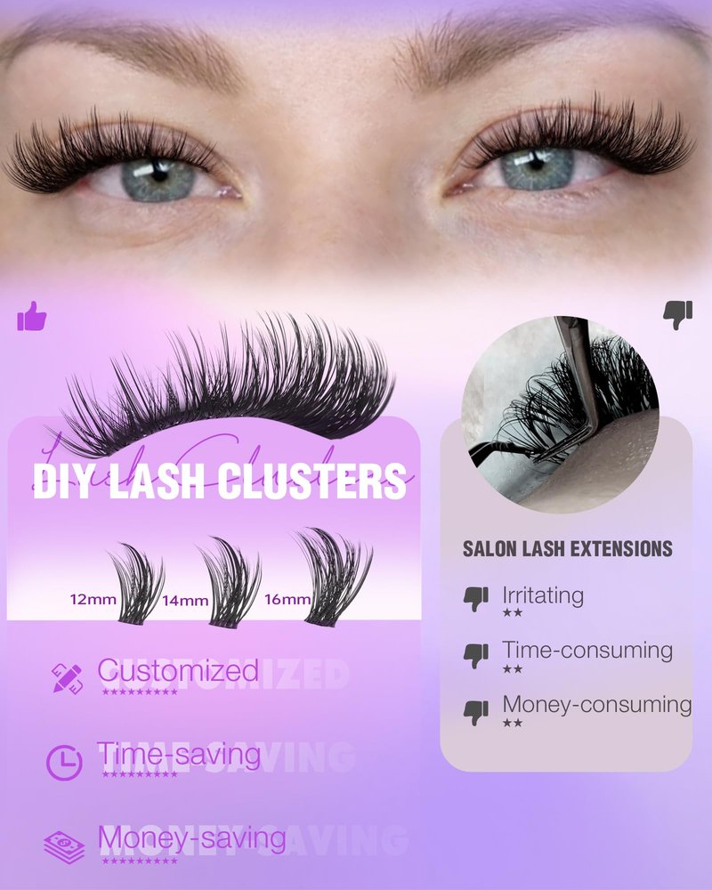 EYDEVRO Wispy Lash Clusters Natural Eyelash Clusters 12mm-14mm-16mm Cluster Eyelash Extensions pestañas postizas naturales CD Curl 192 Pcs Manga Lash Clusters Salon-quality DIY Lash Extensions