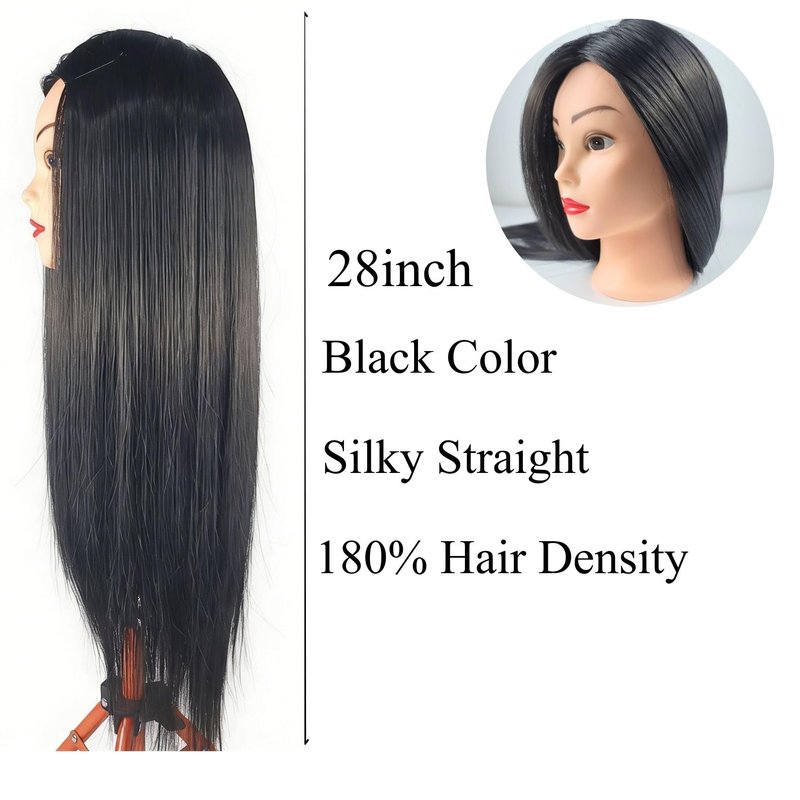 Mannequin Head with 28 inch Hair to Practice Hairstyling Braiding Cosmetology Training Head Mannikin Doll Head for Hairdresser Beginner Learning Teaching