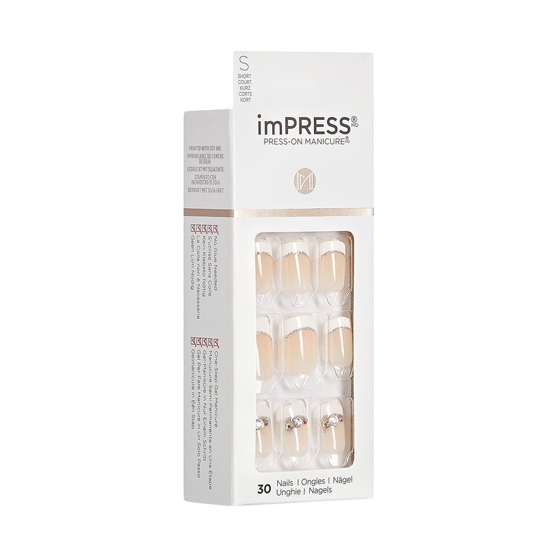 KISS imPRESS Press-On Manicure, Believe, Short Length Square, with PureFit Technology, Includes Prep Pad, Mini File, Cuticle Stick, and 30 Fake Nails