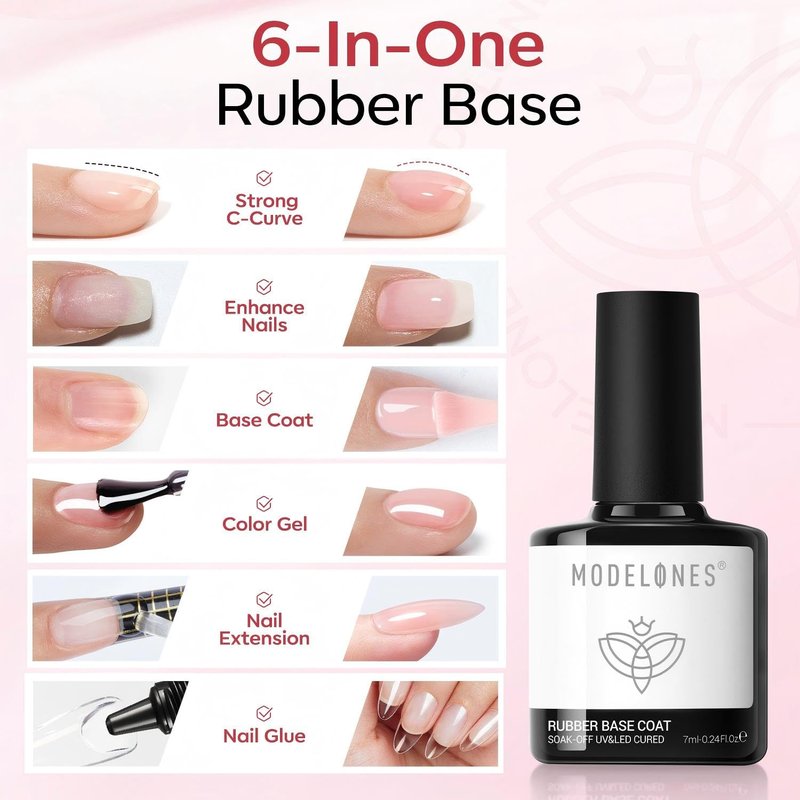 modelones Builder Rubber Gel Base Coat for Nails, Neutral Warm Nude Rubber Base Gel Nail Polish for Strengthen Apex Building Extension Protect Weak Nails Long Last U V Manicure Gift for Women