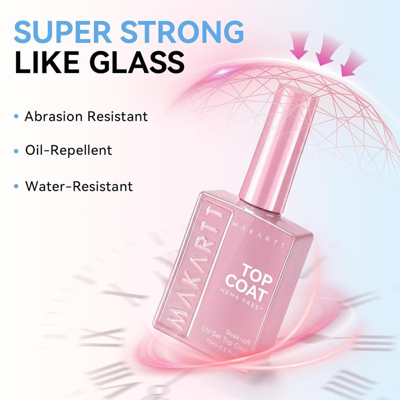 Makartt Gel Top Coat - Hema-Free No Wipe Clear Nail Polish | 15ml Long-Lasting High Gloss Finish for DIY Home Manicure