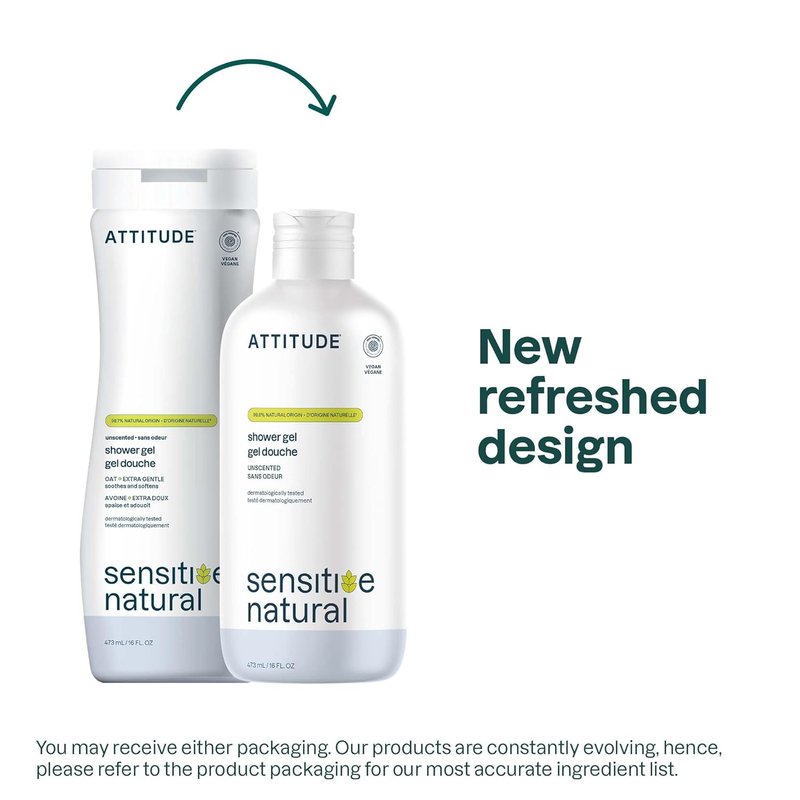 ATTITUDE Body Wash - Gentle Formula for Sensitive Skin | EWG Verified, Vegan, Unscented, 16 Fl Oz