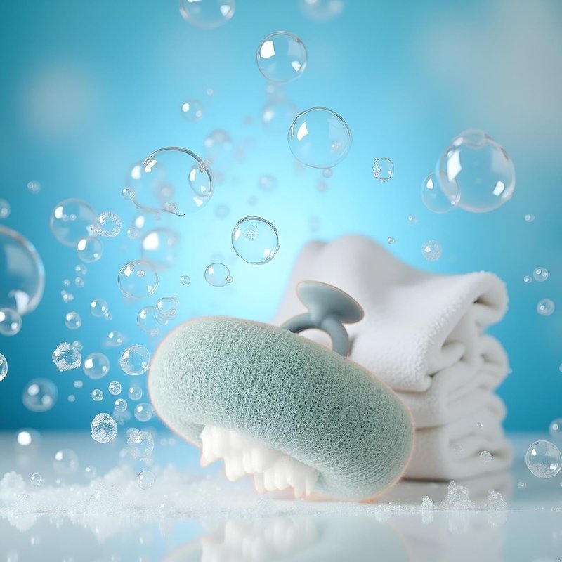 1Pc Blue Suction Cup Soft Bath Ball,11×9cm Sunflower Exfoliating Body Scrubber,Bath Loofah Sponges Sponge for Women and Men,Bathing Accessories