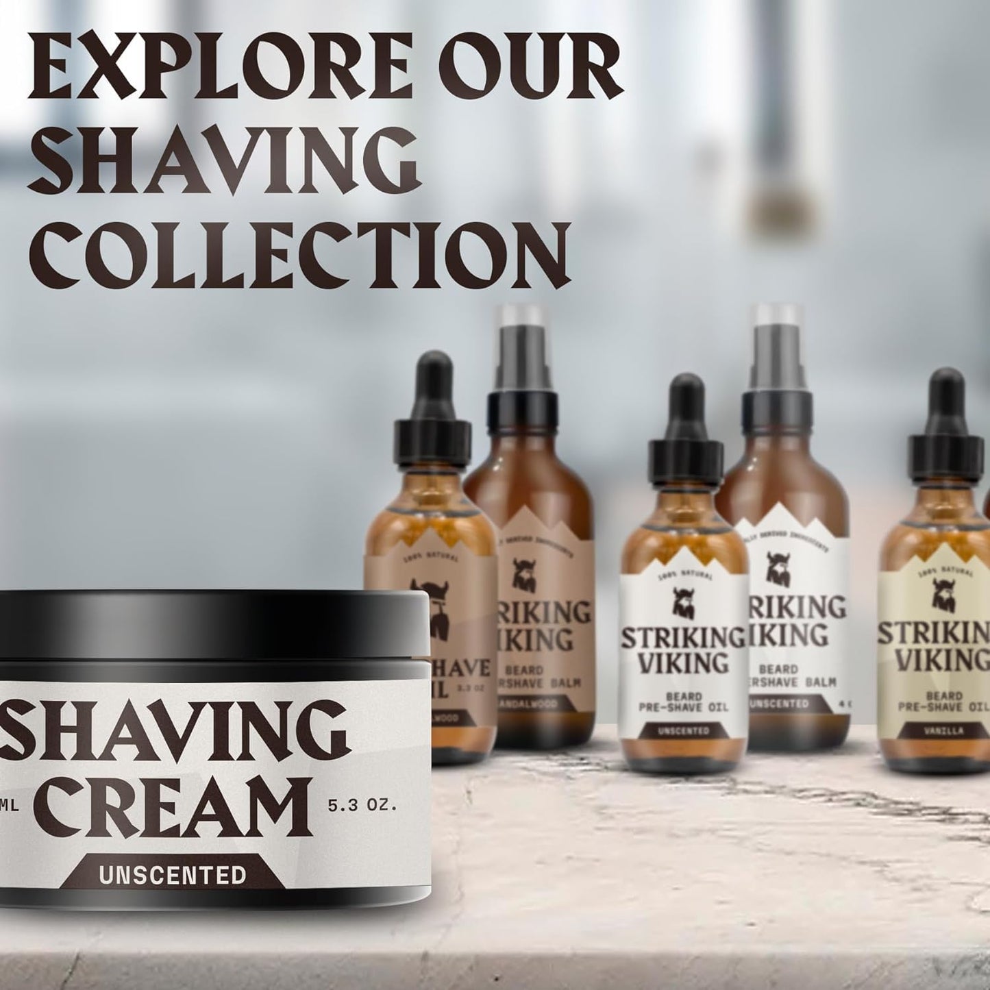 Striking Viking Men's Shaving Cream - 5.3 Oz, Pack of 1, Unscented - Irritation-Free Sensitive Skin - Compact Travel Shave Cream - Smooth Lather