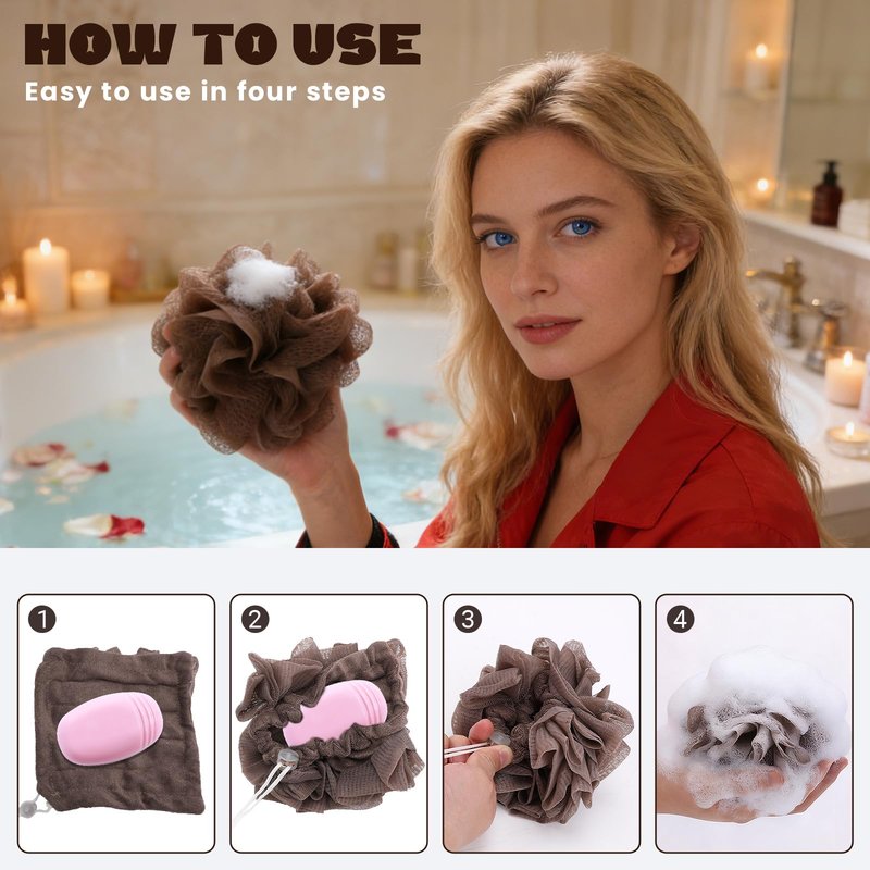 3 Pack 2 in 1 Loofah Washcloth with Drawstring, Soap Bar Loofah That Holds Bar Soap-Exfoliation Mesh Shower Ball, Reusable Shower Sponge for Body Wash (Coffee, Khaki, Beige)