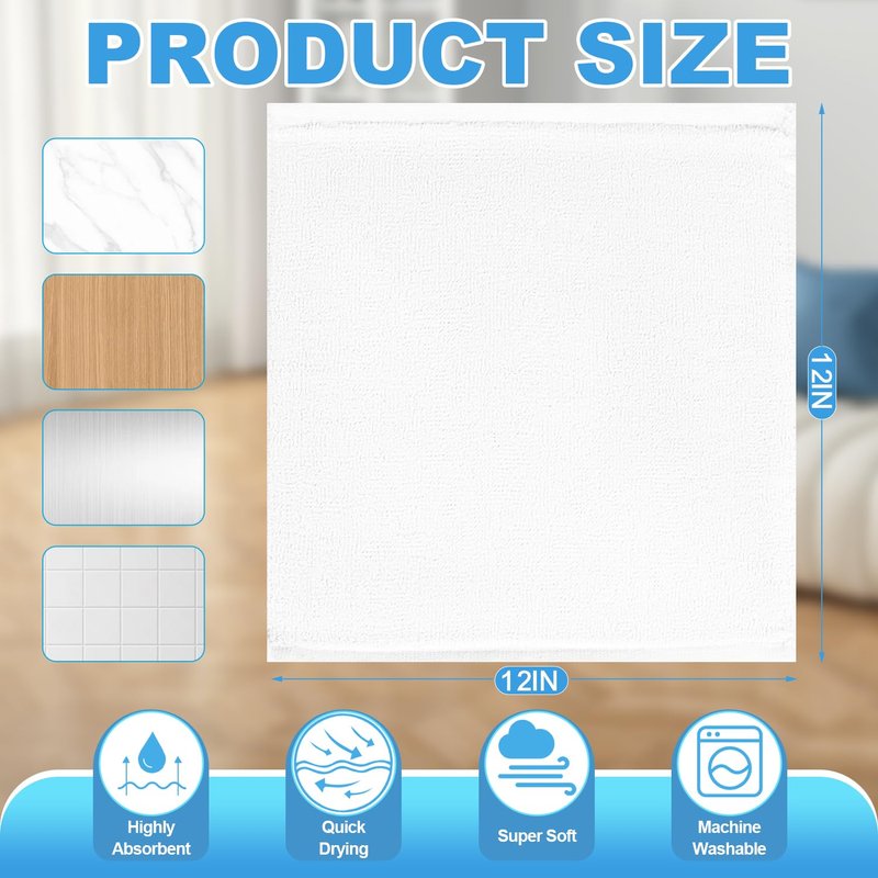 INFICRIME 12 Pack 100% Cotton Wash Cloth, 12x12 Inch Highly Absorbent and Soft Feel Fingertip Towels, Machine Washable Washcloths for Bathroom, Gym, Hotel, Spa and Kitchen, White