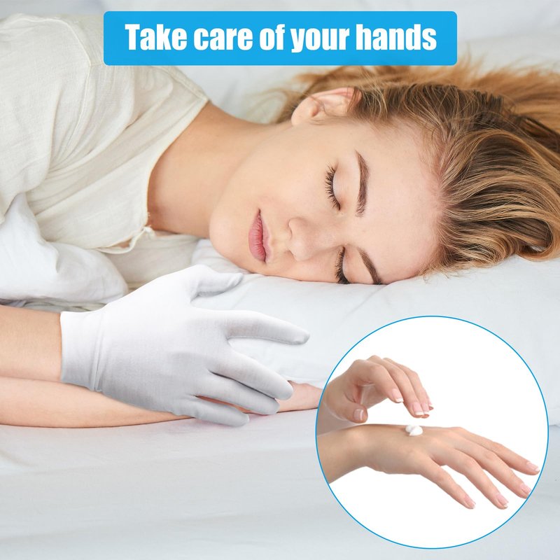 7 Pairs White Cotton Gloves, Breathable Cotton Gloves for Dry Hands Sleeping, Washable Eczema Moisturizing Glove Overnight for Women Men, Christmas Wedding Costume Work Glove for Serving Inspection
