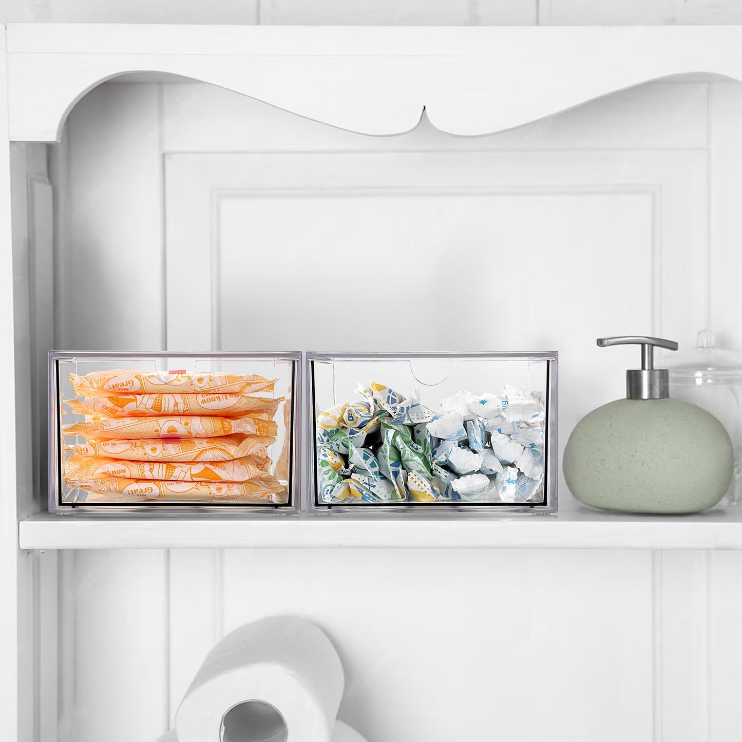 Sumnacon Disposable Face Towel Holder for Bathroom Vanity, Clear Plastic Facial Towels Holder Container with Drawer Storage, Face Towels Case Organizer Compatible with Clean Skin Cluub Towel