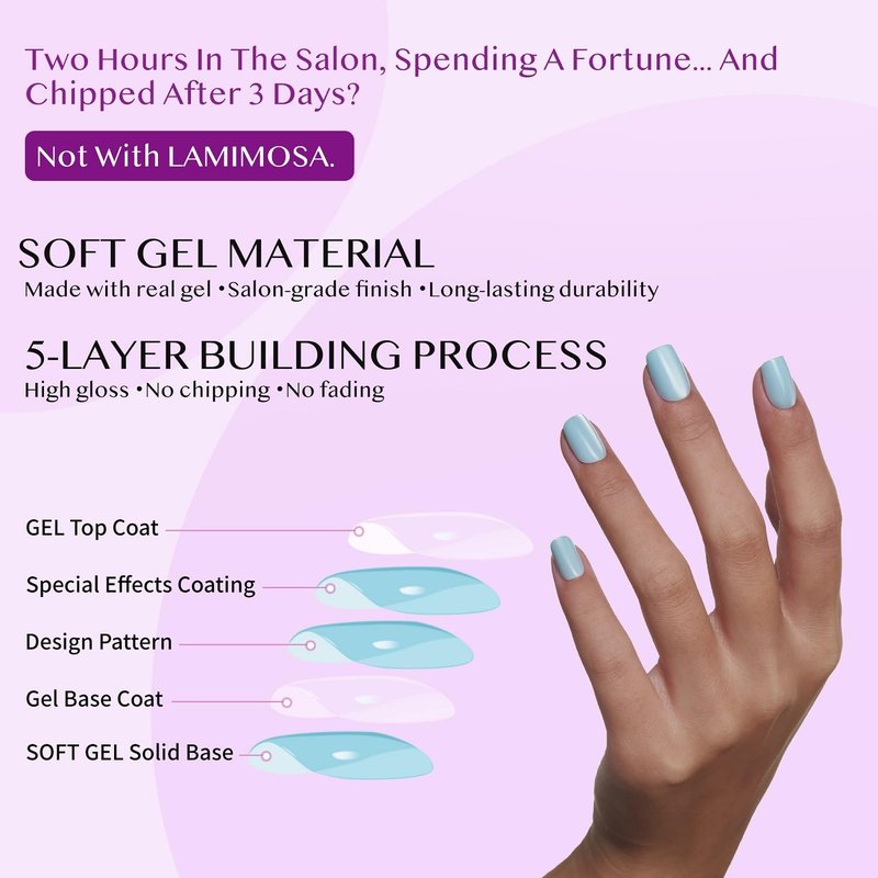 LAMIMOSA Ombre Press On Nails - 32Pcs Short Round Soft Gel Kit in Cappuccino, Reusable with Glue