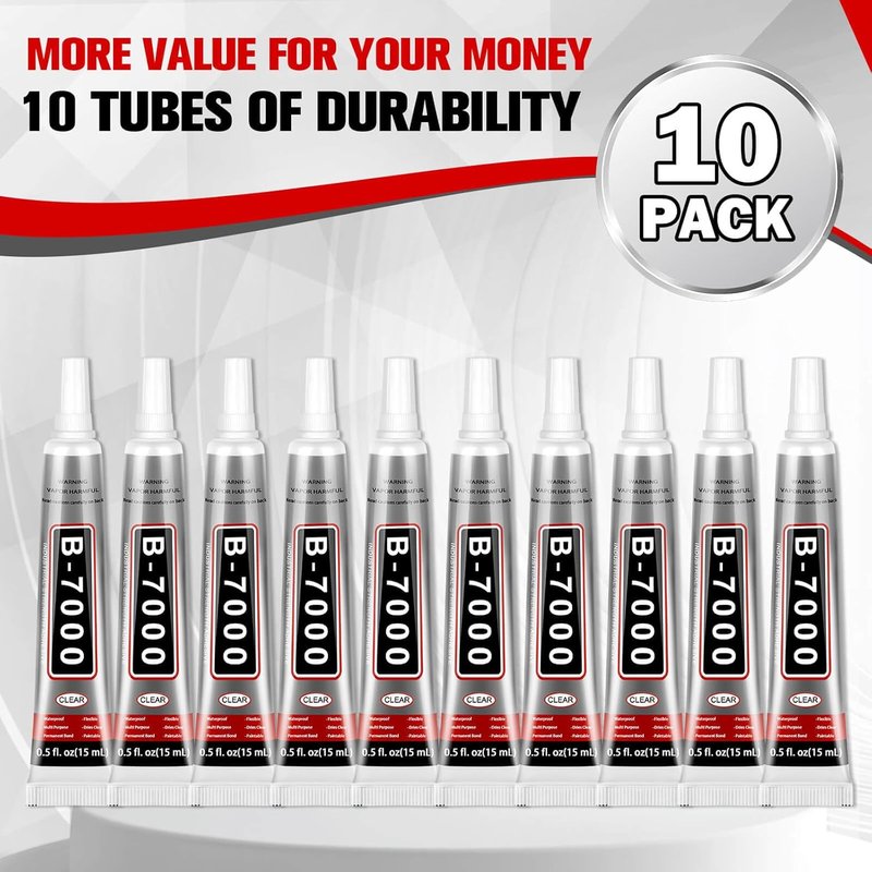B7000 Glue - High Strength, Flexible Waterproof Adhesive | 15ml 10-Pack for Jewelry & Crafts