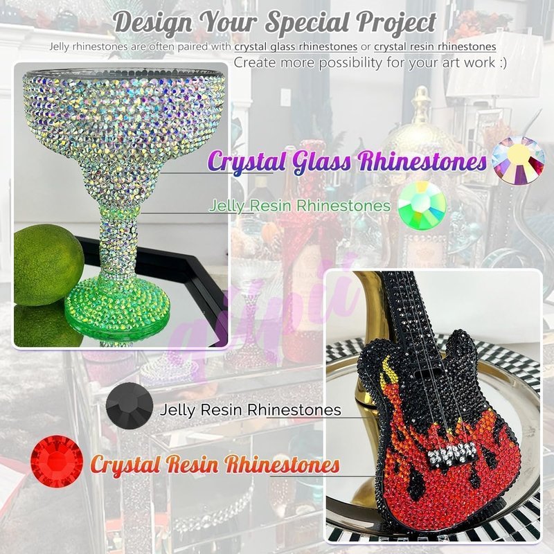 qiipii 48 Color 3mm SS10 Jelly AB & Crystal Colorful Resin Rhinestones for Bedazzling Crafting Flatback Stones Gems Diamonds Bedazzler Kit for Nails Eyes Face Makeup Tumblers Bottles DIY Crafts Shoes
