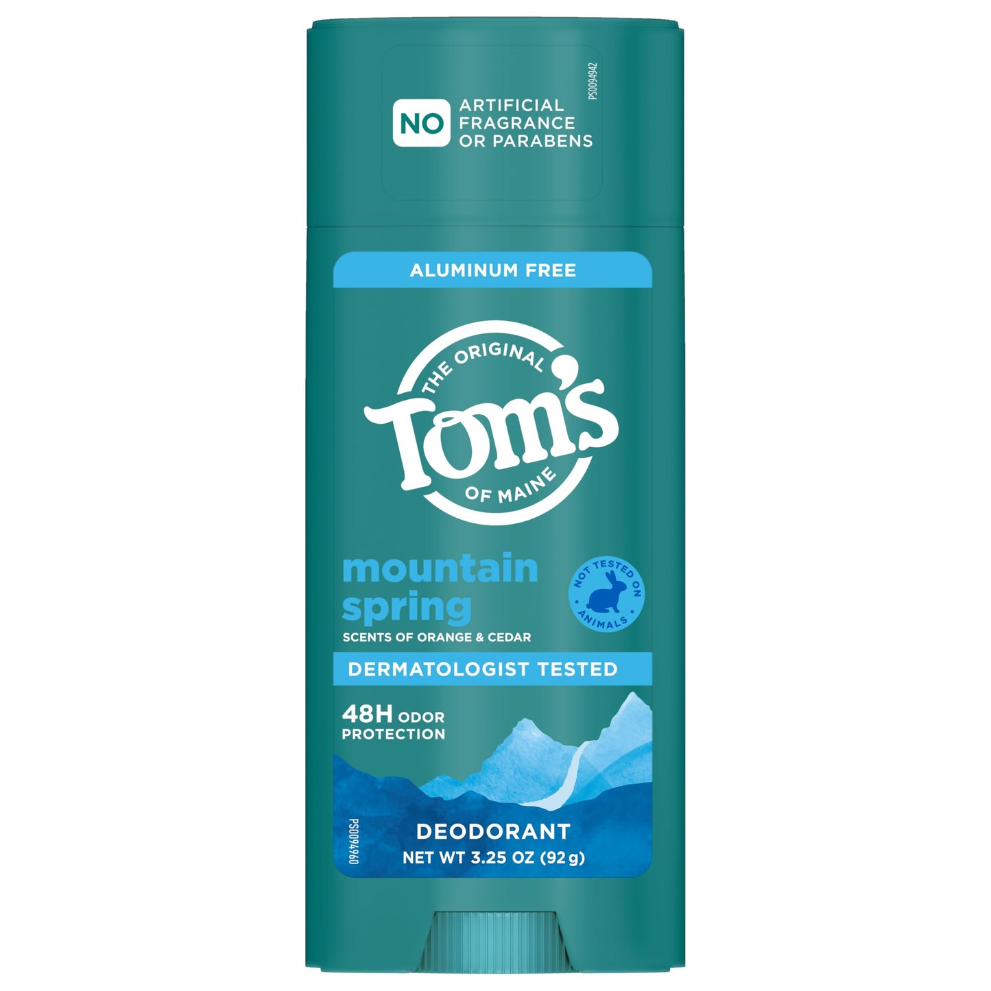 Tom’s of Maine Mountain Spring Natural Deodorant for Men and Women, Aluminum Free, No Artificial Fragrances, Dyes, or Preservatives, Baking Soda Free, 48-Hour Odor Protection, 3.25 oz
