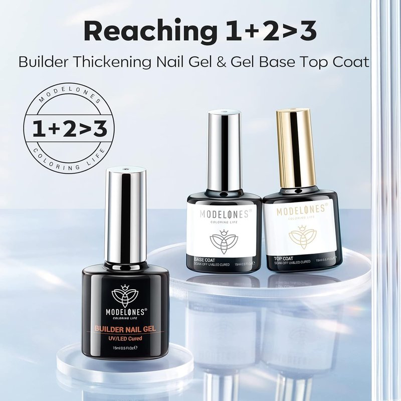 Modelones Builder Nail Gel Kit - 3Pcs Clear Gel for Thickening Apex & Rhinestone Tips | UV LED Cured