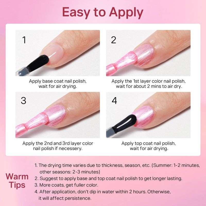 MIZHSE Pearlescent Rose Pink Nail Polish, Quick Dry Pearl Nail Polish, Air Fast Drying 15ml Nail Lacquer Non Gel Oil-based Nail Art Manicure Home DIY