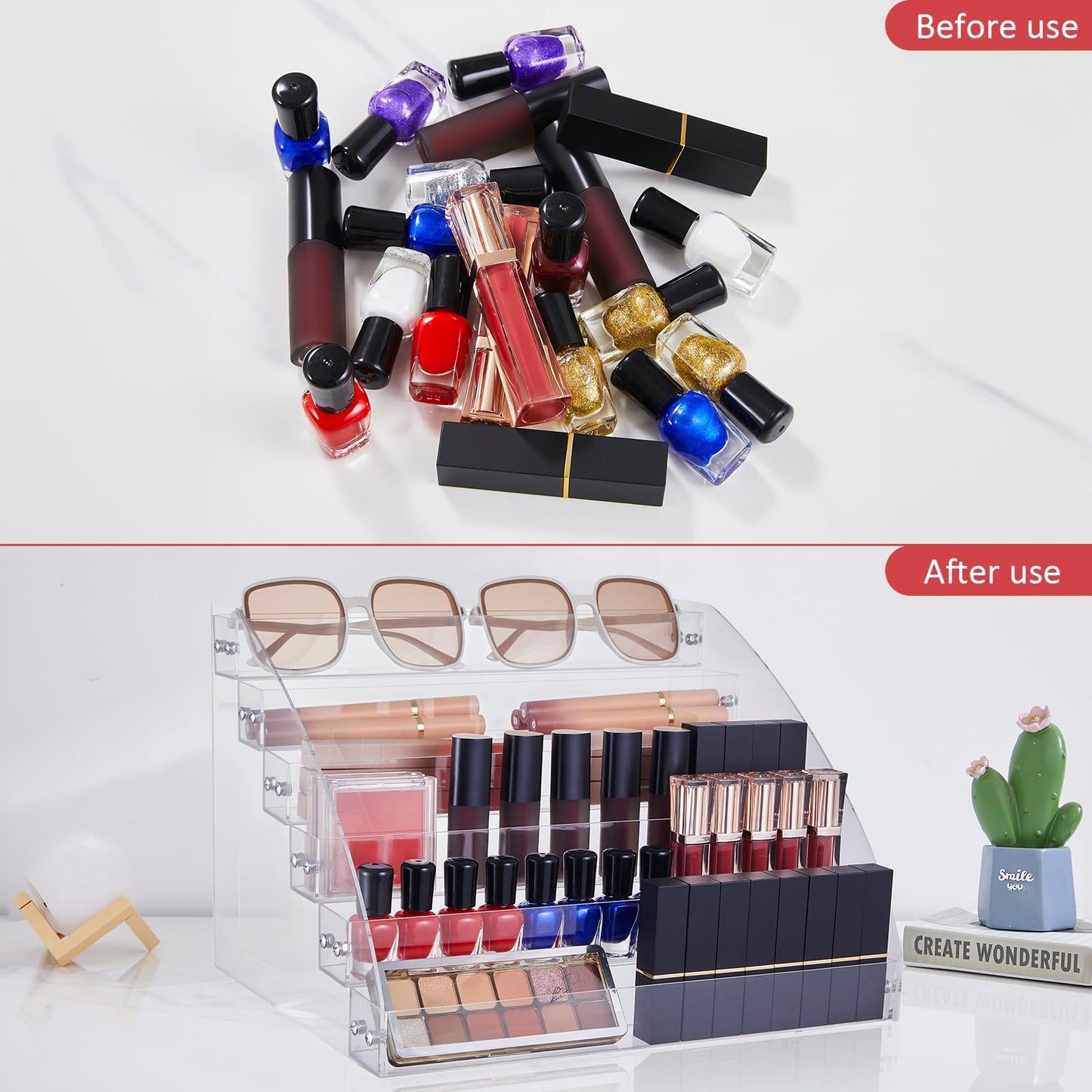 KINGROW Nail Polish Organizer Holder Rack 6 Layers Acrylic Display Shelf For Eyeglasses Essential Oils Ink Storage Holds Up to 96 Bottles (Fit 1-2oz Bottles)