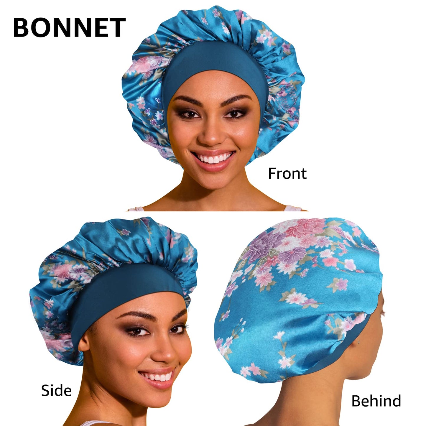vidsel 4PCS Satin Bonnet, Bonnets for Women, Silk Hair Bonnet for Sleeping, Wide Band Sleep Cap for Curly Hair Braids