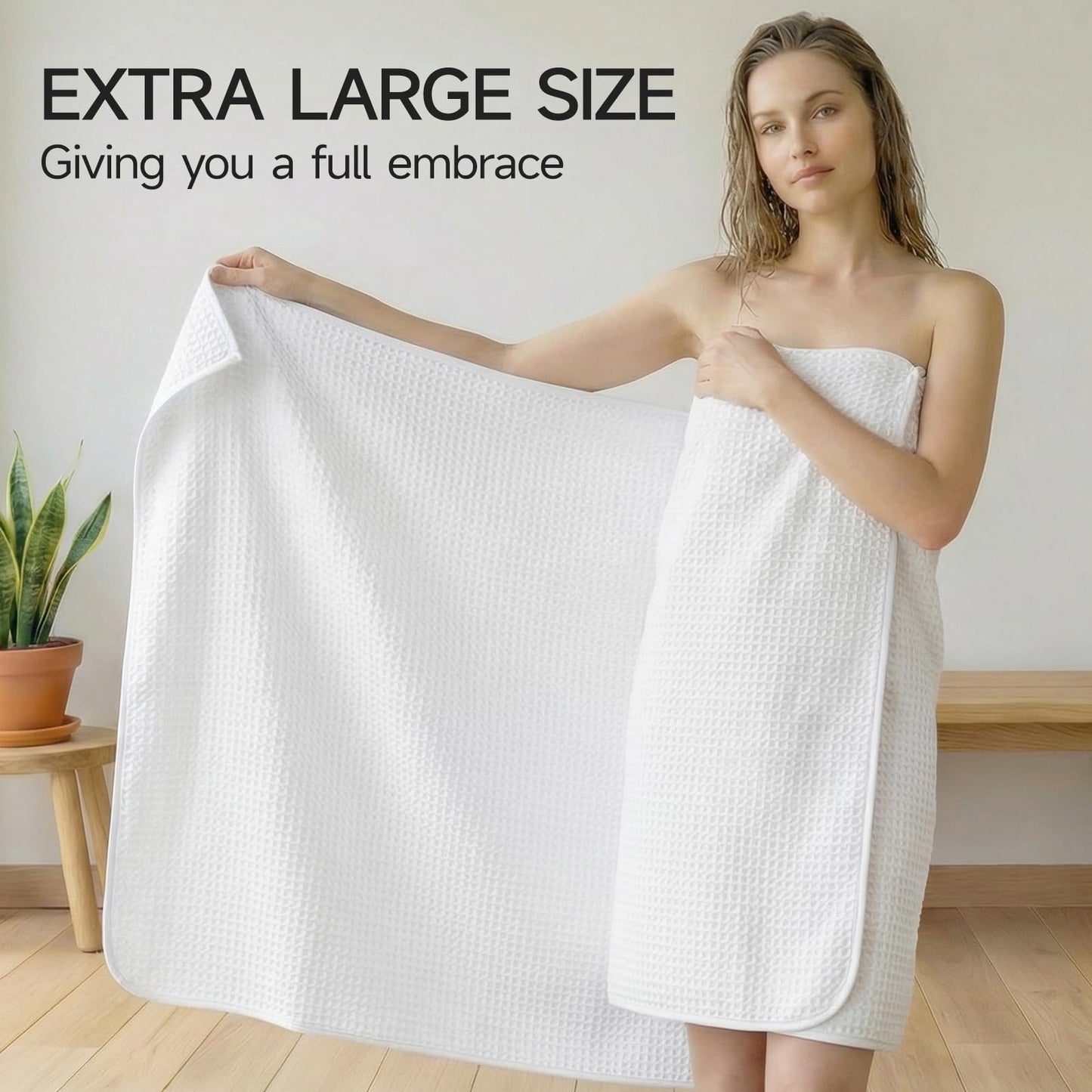 REDKISS Soft 8 Piece Waffle Towel Set, Microfiber, Lighter Weight, Absorbent, Quick Dry, Lint Free Bath Towels for Bathroom, Spa & Hotel – 2 Bath, 2 Hand, 4 Washcloths, White