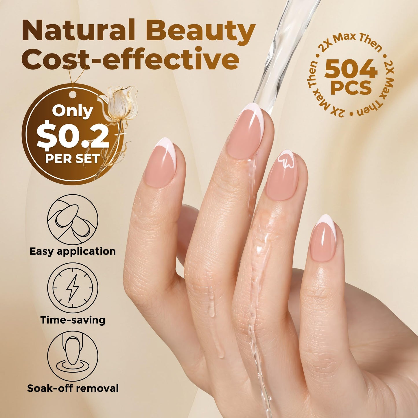 UNA GELLA Extra Short Almond Nail Tips Full Cover 504PCS Gel Nail Tips Short Almond Shaped Nails Tips Soft Gelly Gel Clear Fake Nails Tip for Acrylic Nail Tip Soak Off Home DIY Salon Nails 12 Sizes