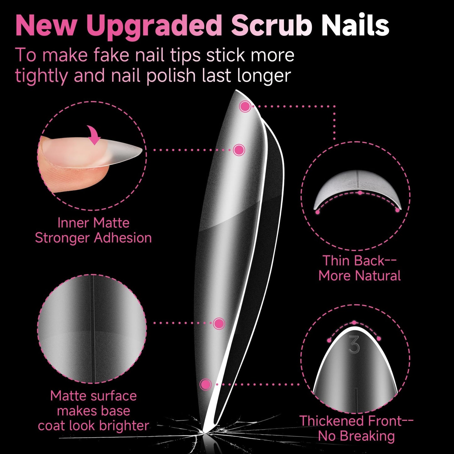 UNA GELLA Gel Nail Tips Medium Almond Shape, Pre Etched Full Cover Almond Press On Nail Tips For Extensions - At Home Matte Acrylic Fake Nails 504pcs, 15 Sizes