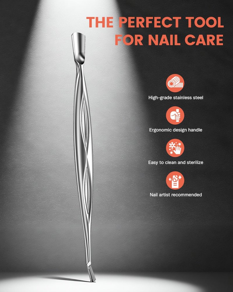 BEZOX Cuticle Pusher with Trimmer - Elegant Precision Cuticles Fork, Dual-Ended Stainless Steel Manicures and Pedicures Tool for Exquisite Nail Care - Silver