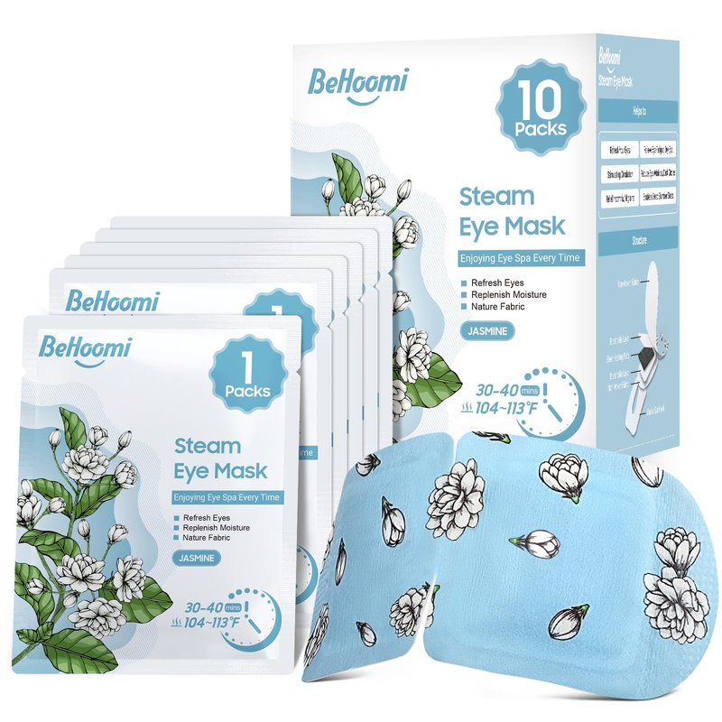 BeHoomi Steam Eye Mask, 10Packs Heated Eye Mask, Self Heating Disposable SPA Warm Compress for Eyes Sleep Mask, Travel Essentials & Relaxation Gifts for Women, Mothers Day Gifts (Jasmine Scent)
