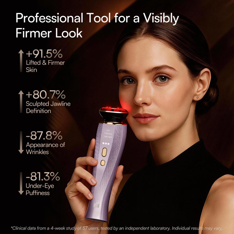 INIA Flare 3-in-1 Microcurrent Facial Device Red Light Therapy for Face and Neck Massager Tool with Heat & Vibration for Skincare Puffiness, Firming, Smoothing