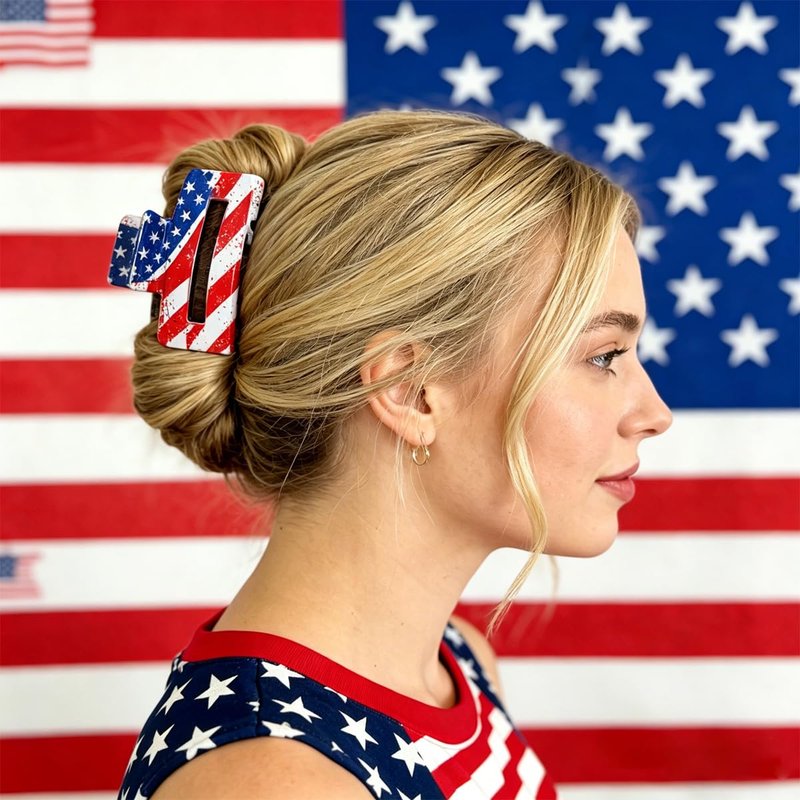 Skiennix 4th of July Hair Claw Clips - Patriotic American Flag Design | Strong Hold for All Hair Types
