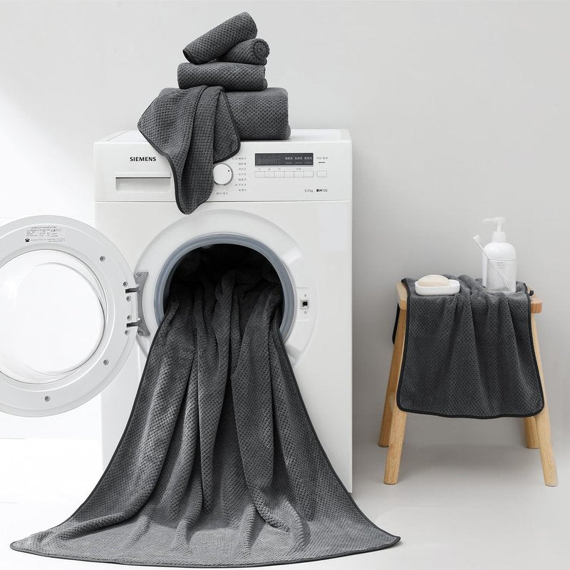 18 Piece Microfiber Bath Towels Set - 6 Bath Sheets,6 Hand Towels And 6 Washcloths,Soft Family Towels,Highly Absorbent Bathroom Towel,Quick Dry Shower Towel Luxury Towels For Hotel Spa Dorm-Dark Gray