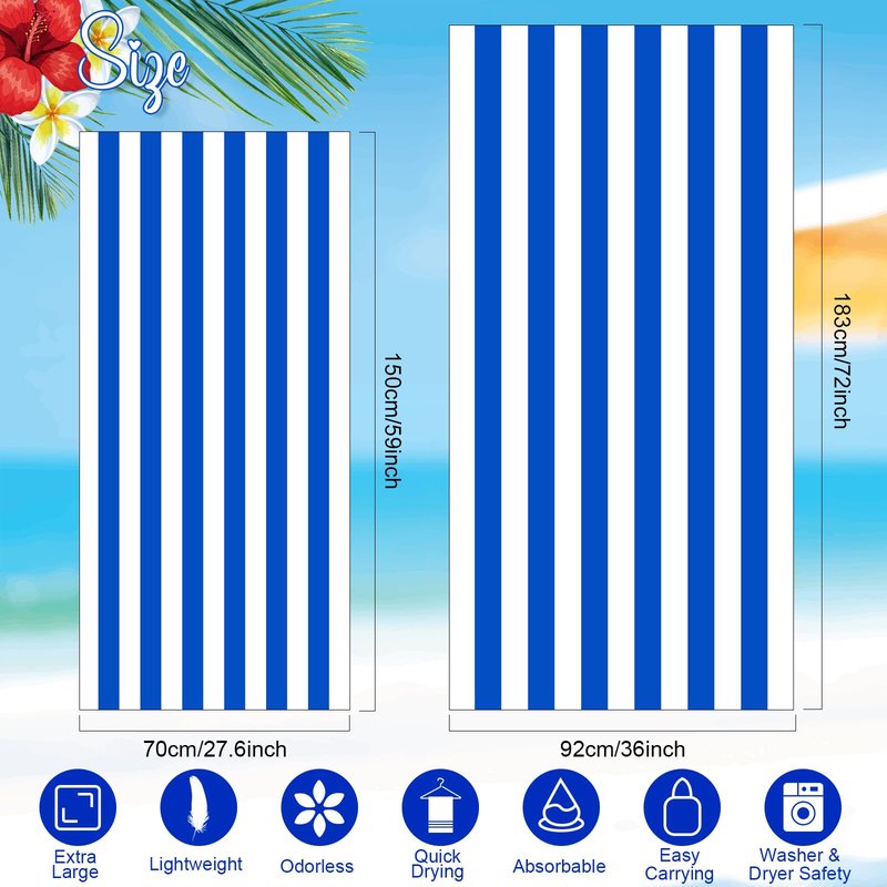 Redbaker 16 Packs 72 x 36 Inches Oversized Beach Towel Bulk Extra Large Pool Towels Set Microfiber Quick Dry Swim Towel Blanket for Women Men Adult Bath Travel (Bright Color, Stripes)