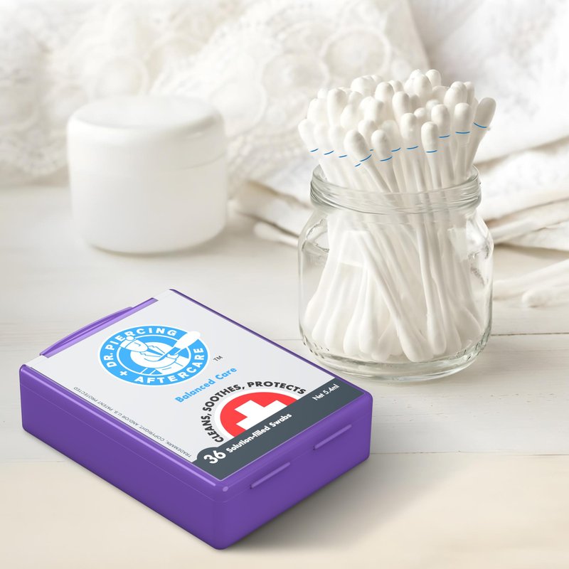 Dr. Piercing Aftercare Swabs - Saline Solution for Piercings - Earring Nose Belly Ear Piercing Cleaner - Saline Wash, Ear Hole Cleaner – Piercing Aftercare Formula - 72 swabs (2-pack)