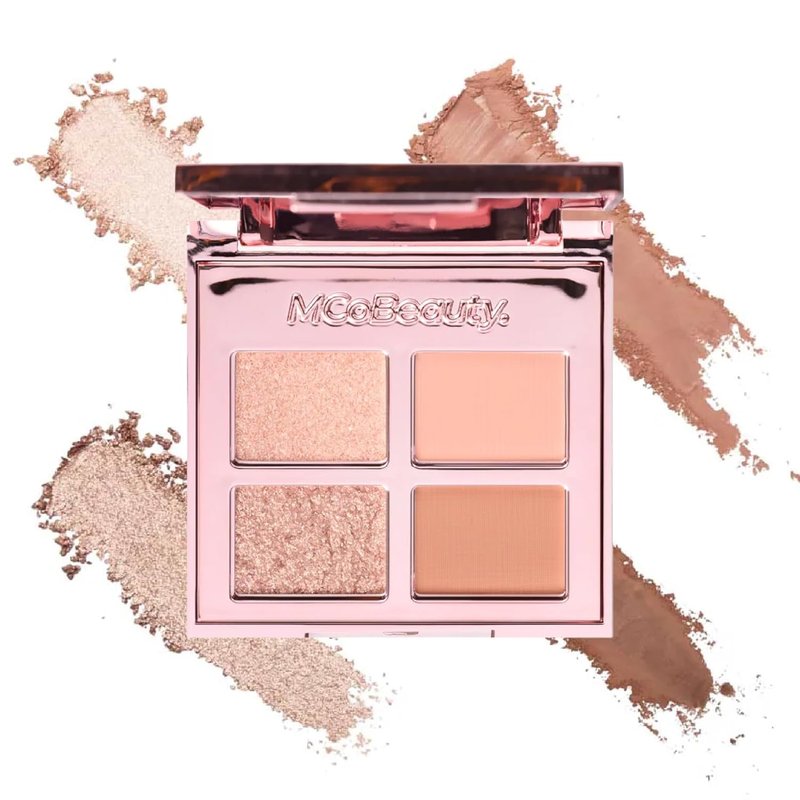 MCoBeauty Ultra Luxe Eyeshadow Quad - Cheeky Chat Pink Nude Shimmer & Matte Palette | Blendable, Long-Wearing 4 Pan Compact with Mirror - Vegan & Cruelty-Free