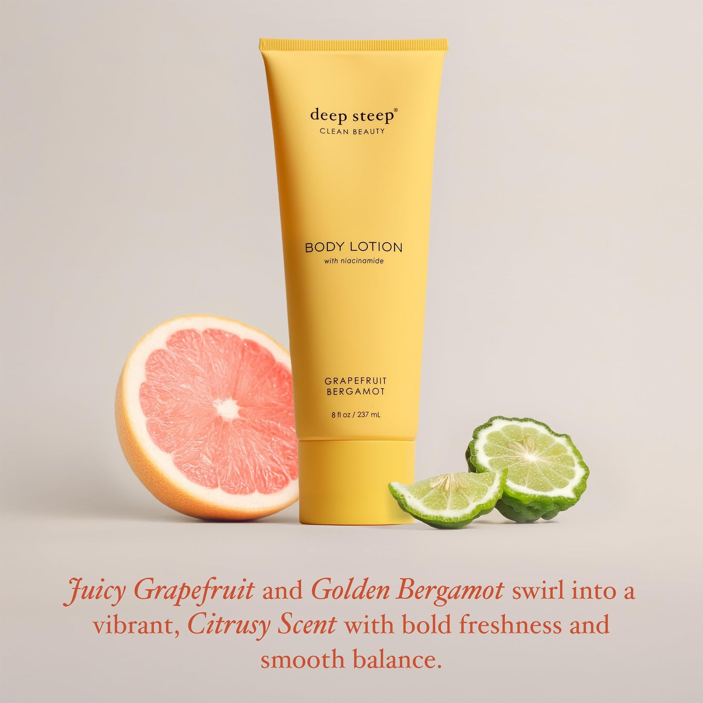 Deep Steep Body Lotion, Grapefruit Bergamot, 8 oz – Moisturizer with Coconut Oil, Shea Butter, Argan Oil, Aloe Vera & Niacinamide – Vegan, Clean Beauty, Daily Skin Hydration