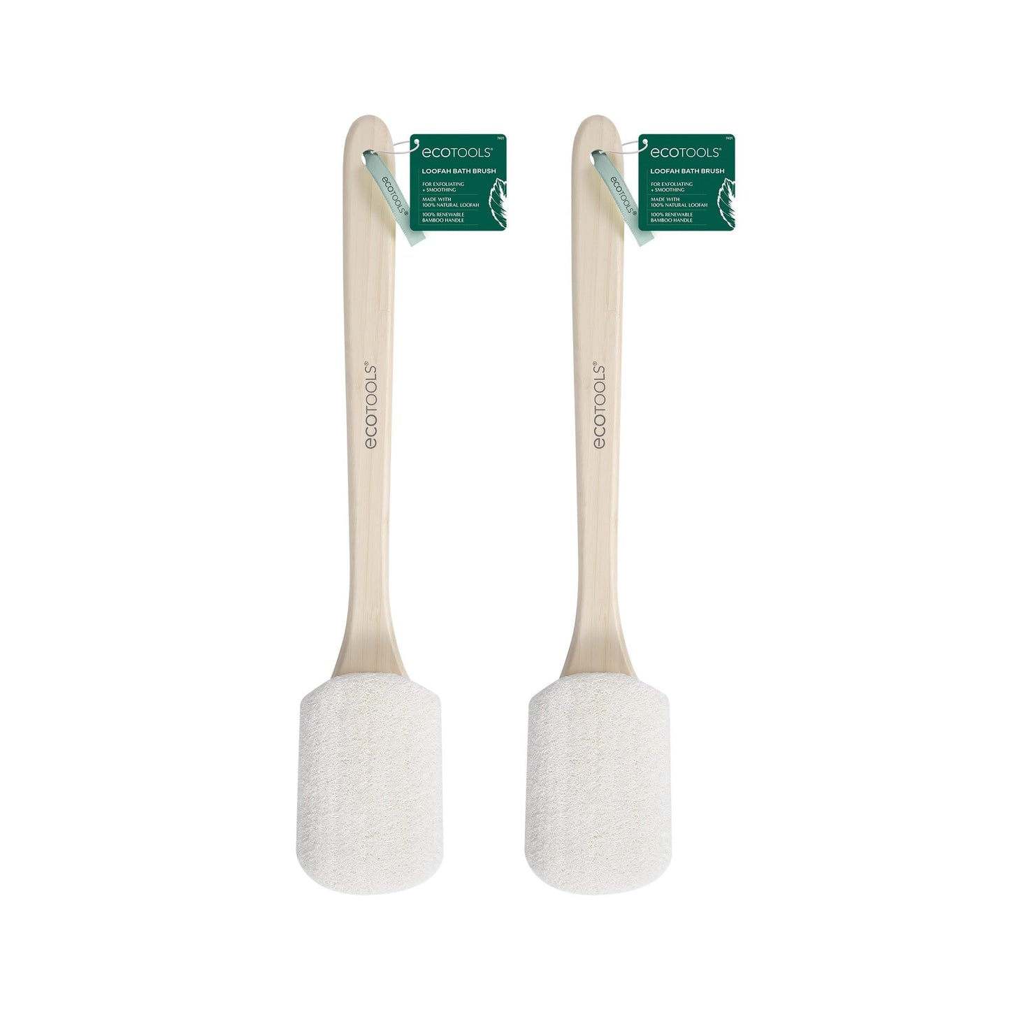 EcoTools 2 Pack Loofah Bath Brush, Back Brush for Bath & Shower, Made with Long Handle & Natural Loofah Material for Exfoliation, Shower Brush for Men & Women, Cruelty-Free