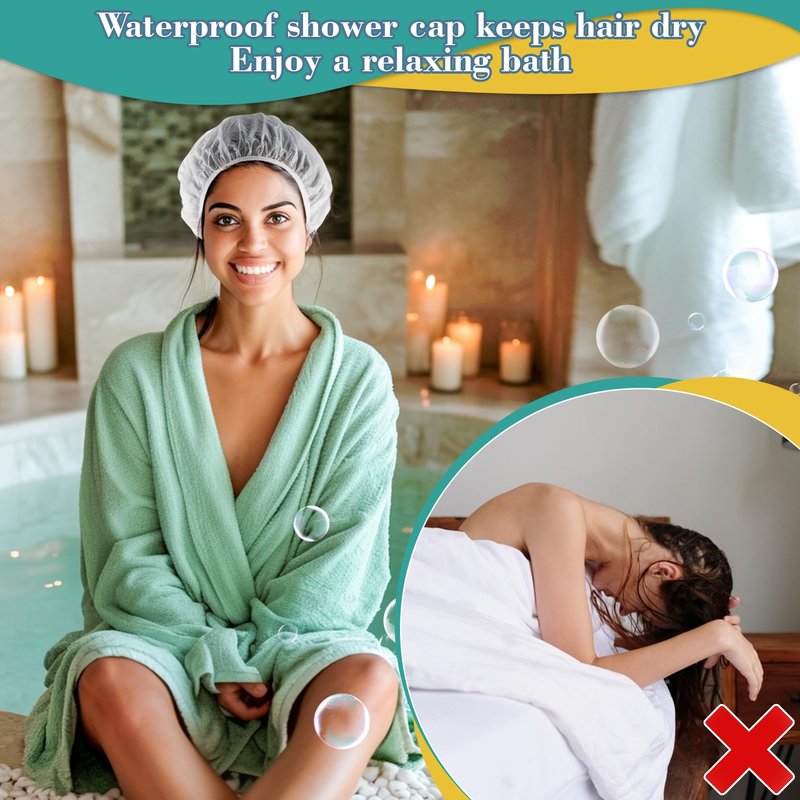 MAQIHAN 6 Shower Cap Reusable Waterproof - Large Plastic Shower Caps Hair Treatment Deep Conditioning Cap Shower Hat Hair Care Bathing Travel Essentials Washable Cover Women Men Long Hair Accessories