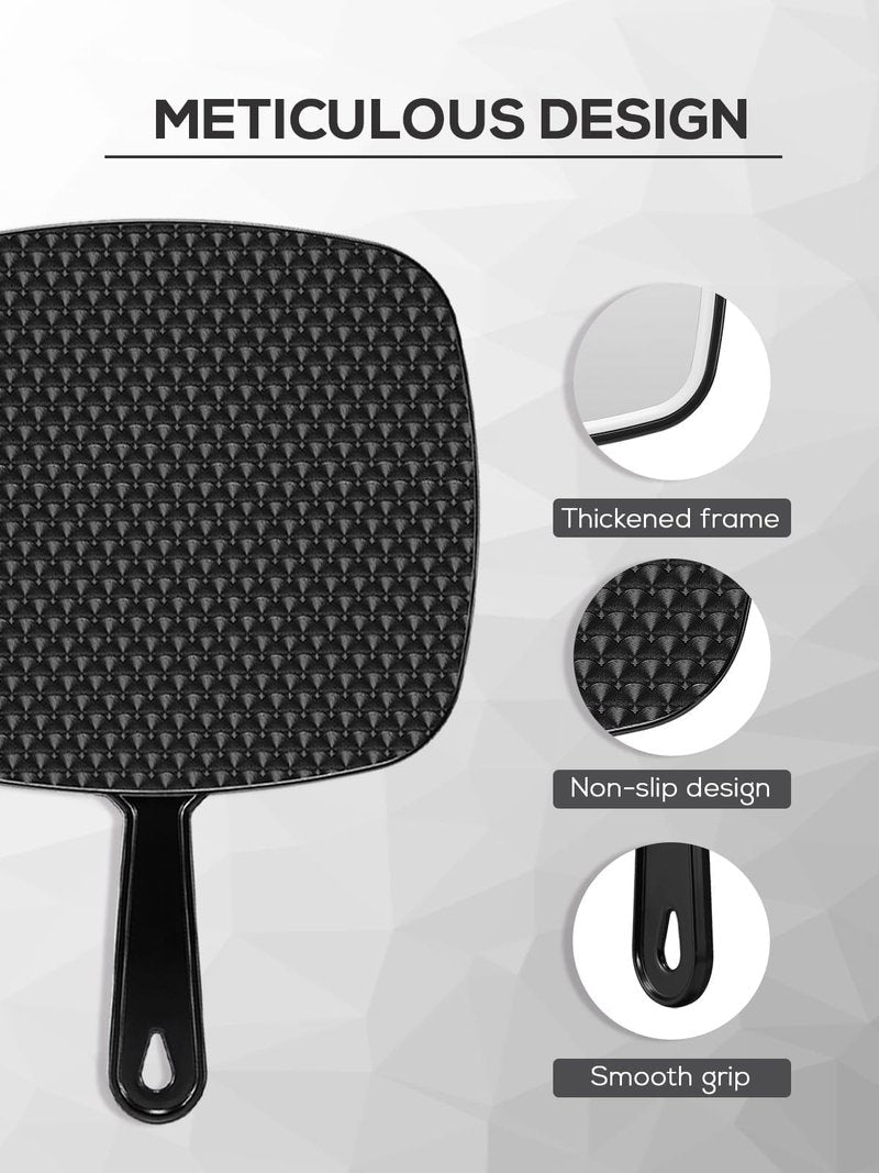 BEFUI Extra Large Handheld Mirror，Hand Salon Mirror with Handle for Barbers, Hairdressing (Black，12.4" Lx 9" W)
