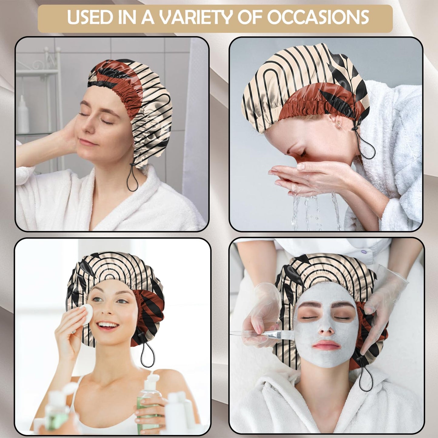 Zewurtuw 2 PCS Shower Cap Adjustable Reusable Double Waterproof Layer Elastic Hair Bath Cap Cute Aesthetic for Women Girls-Leaf