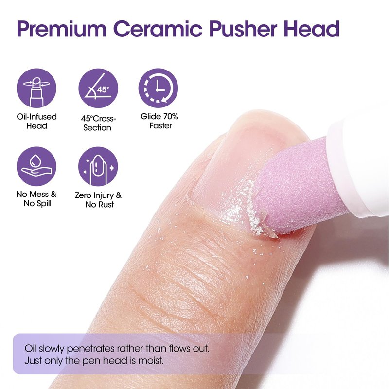 Gellen Ceramic Cuticle Oil Pusher Pen, 2Pcs Cuticle Remover Pen & Nourishing Cuticle Oil Pen for Hangnails & Dry & Damaged Nails, 2-in-1 Cuticle Care Set for Home and Salon Use