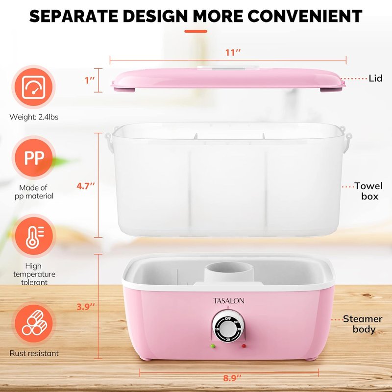Hot Towel Steamer for Facials - Portable Towel Warmer Heats in 5 Minutes | Fits 16 Mini Towels, Pink