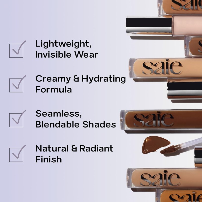 Saie Hydrabeam Under Eye Brightener - Sheer + Hydrating Concealer with Glycerin, Squalane + Cucumber Extract - Brightening Under Eye Concealer + Corrector for Even, Glowing Skin - Shade 6 (0.2 oz)