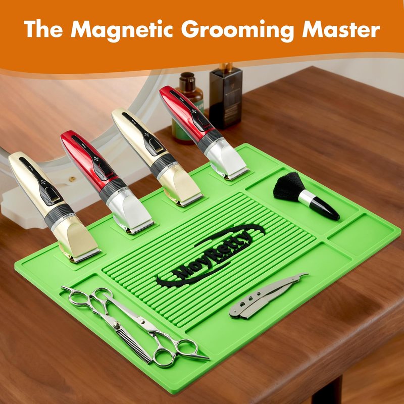 Professional Magnetic Barber Mat with 4 Magnets, Non-Slip Rubber Tool Organizer, Black, 17.7x11.8 Inch, for Clippers, Scissors, Trimmers by MoyRetty (Green)