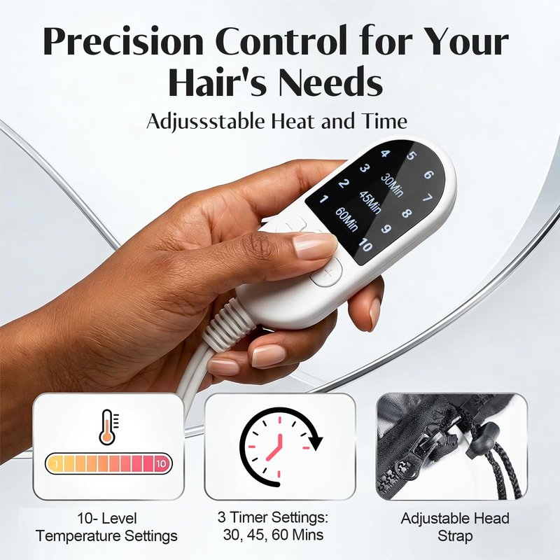 Kingsteam-Heat Cap for Deep Conditioning, 10 Heat Levels & 3 Timer Settings Deep Conditioning Hair Cap, PU Leather Heated Cap for Curly Hair, Natural Hair, & Braids, Home Use