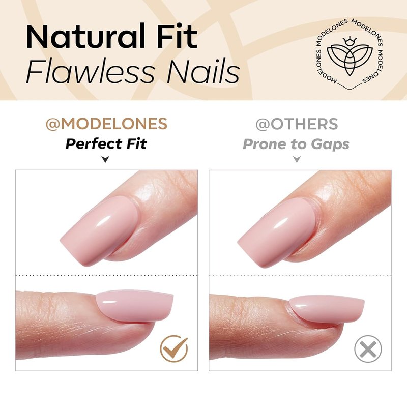 Modelones Press-On Nails - Milky White Squoval Design | 32 Pcs, 16 Sizes, Reusable Nail Kit with Glue & File