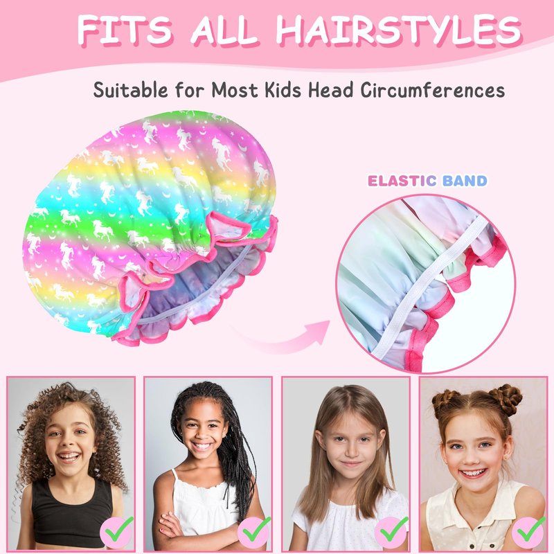 Shower Cap for Kids Reusable Waterproof, 1 Pack Unicorn Toddler Shower Cap for Girls, Cute Elastic Hair Cap for Shower
