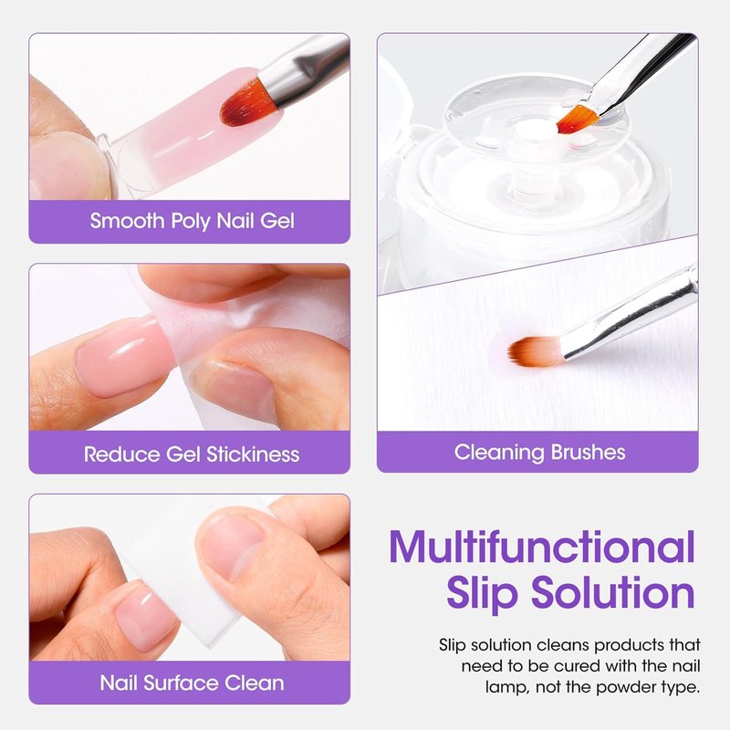 Gellen Slip Solution for Polygel Nails - 473ml Anti-Stick Liquid with Pump Bottle | Nail Brush Included