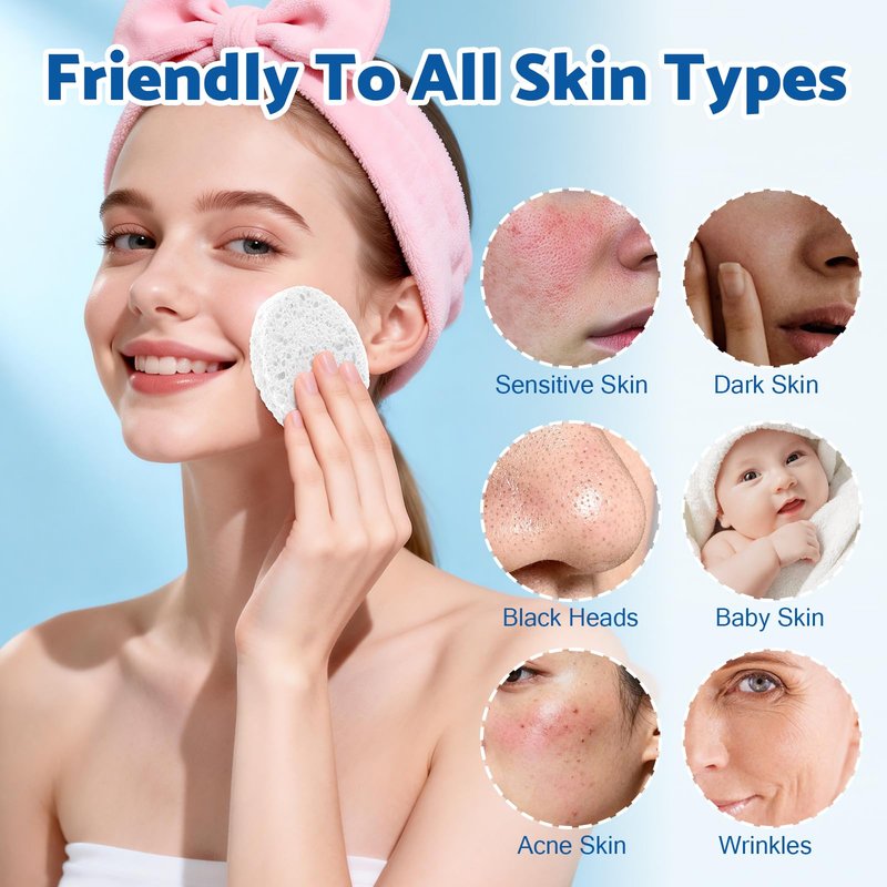 320-Count Compressed Facial Sponges, Natural Cellulose Face Sponge, Cosmetic Spa Sponges for Facial Cleansing, Pore Exfoliating, Makeup Removal,Skin Massage (White)