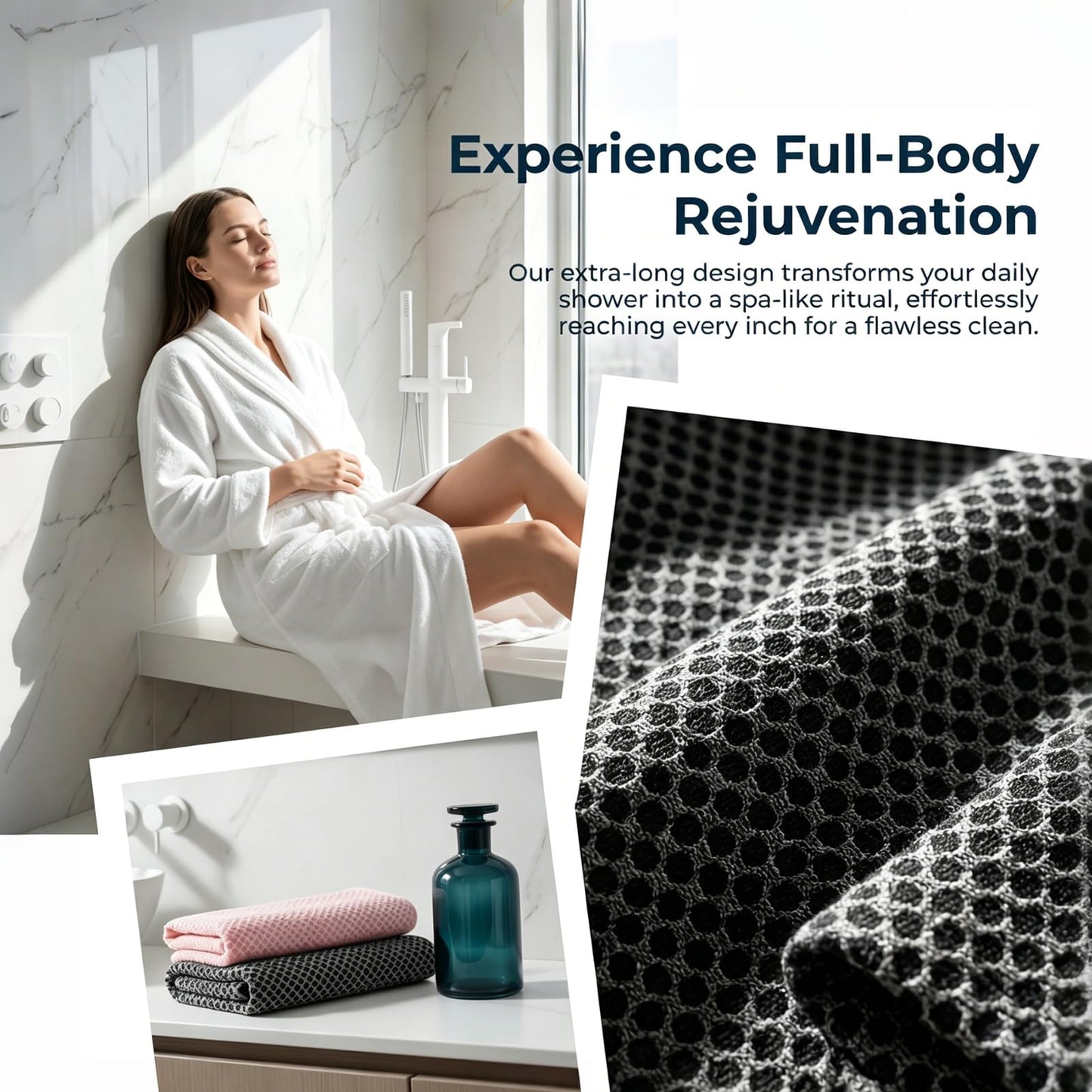 2 PC Alorin Silver Towel Exfoliating Shower Towel, Rip-Resistant Washcloth for All Skin Types, Pink and Black