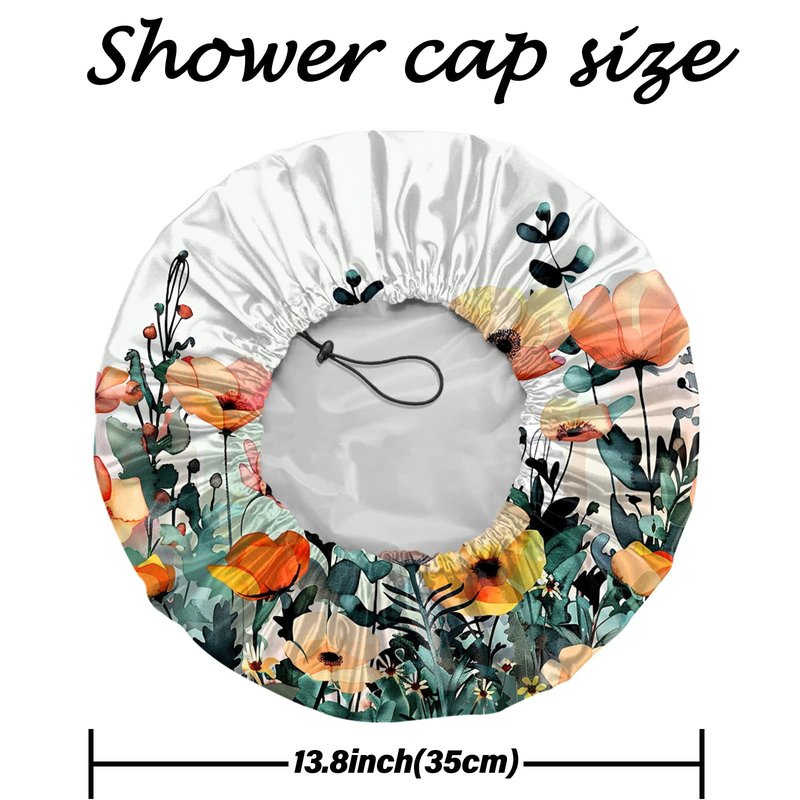 Deokke 2 PCS Shower Cap Reusable Waterproof Adjustable Double Layer Elastic Dry Hair Bathing Caps Aesthetic Cute for Women Girls-Heart Flower
